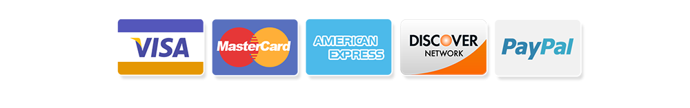 Visa, Mastercard, American Express, Discover and PayPal