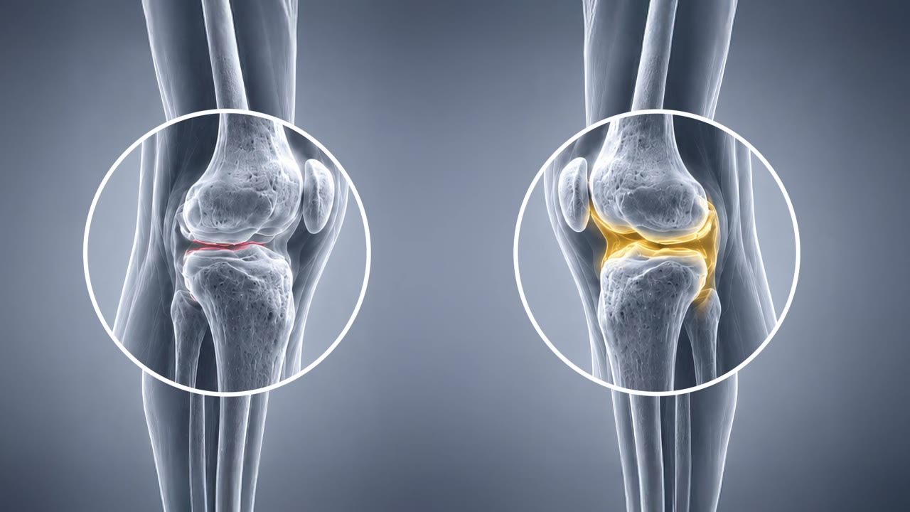 A knee joint with a wide, cushioned joint space